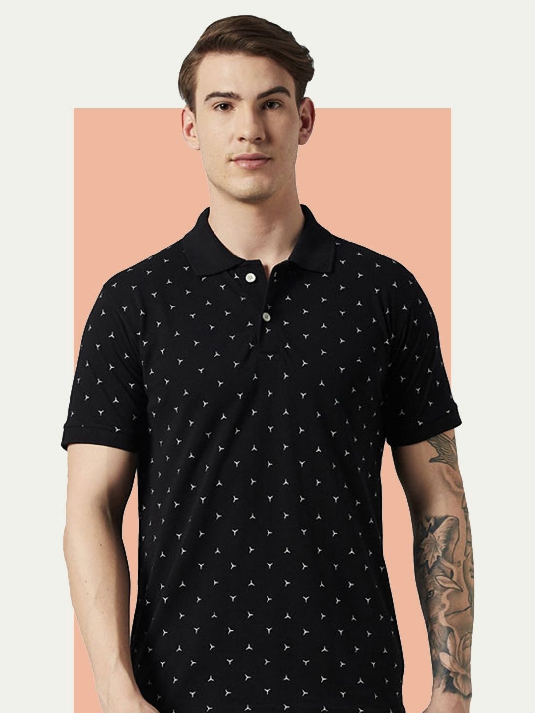 

Promount Men Printed Polo Collar Pockets T-shirt, Black