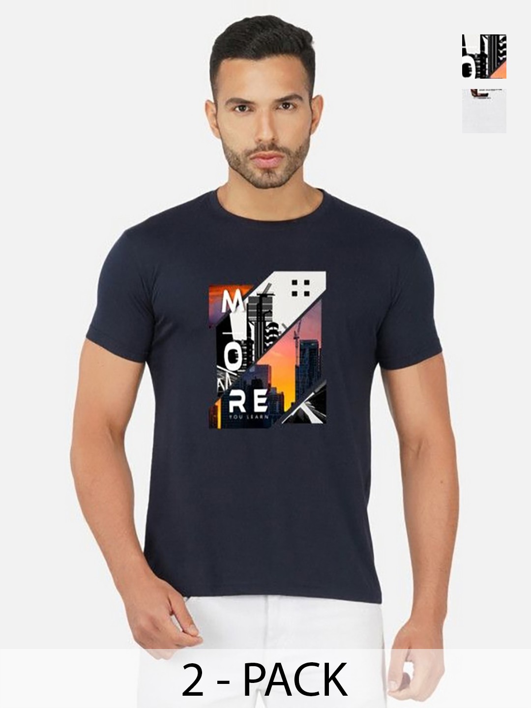 

GLOBAL NOMAD Men 2 Printed Bio Finish Applique T-shirt, Navy blue