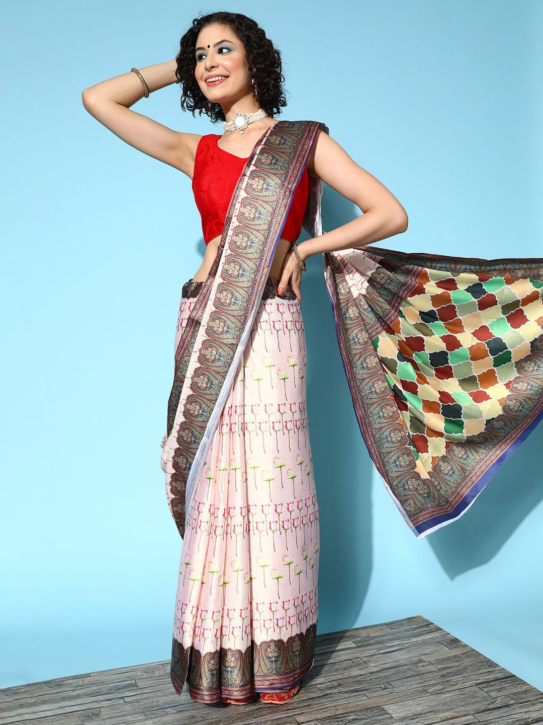 

DIVASTRI Floral Satin Saree, Beige