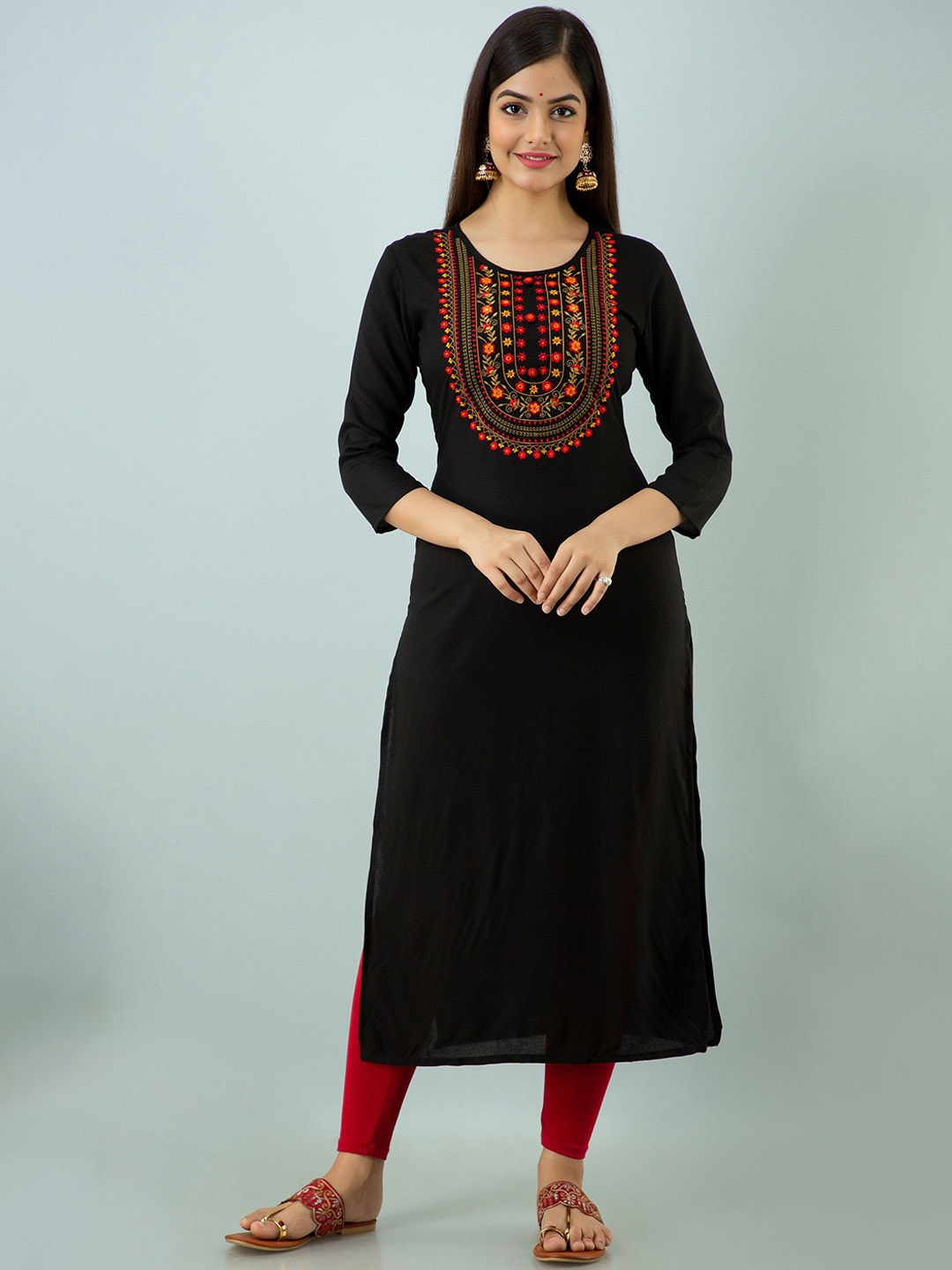 

KALINI Women Floral Embroidered Kurta, Black
