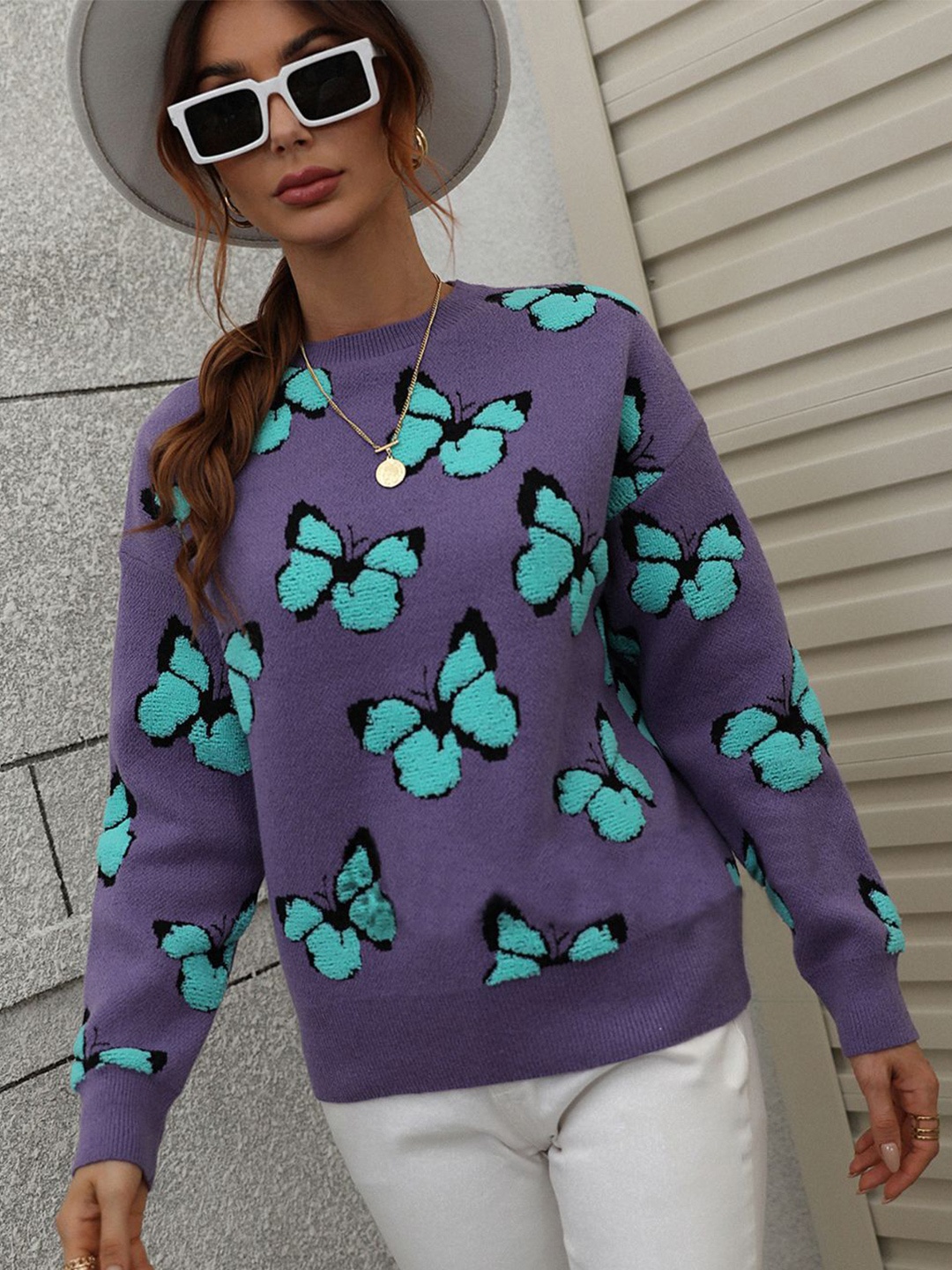 

Oh Rare Women Printed Pullover, Purple