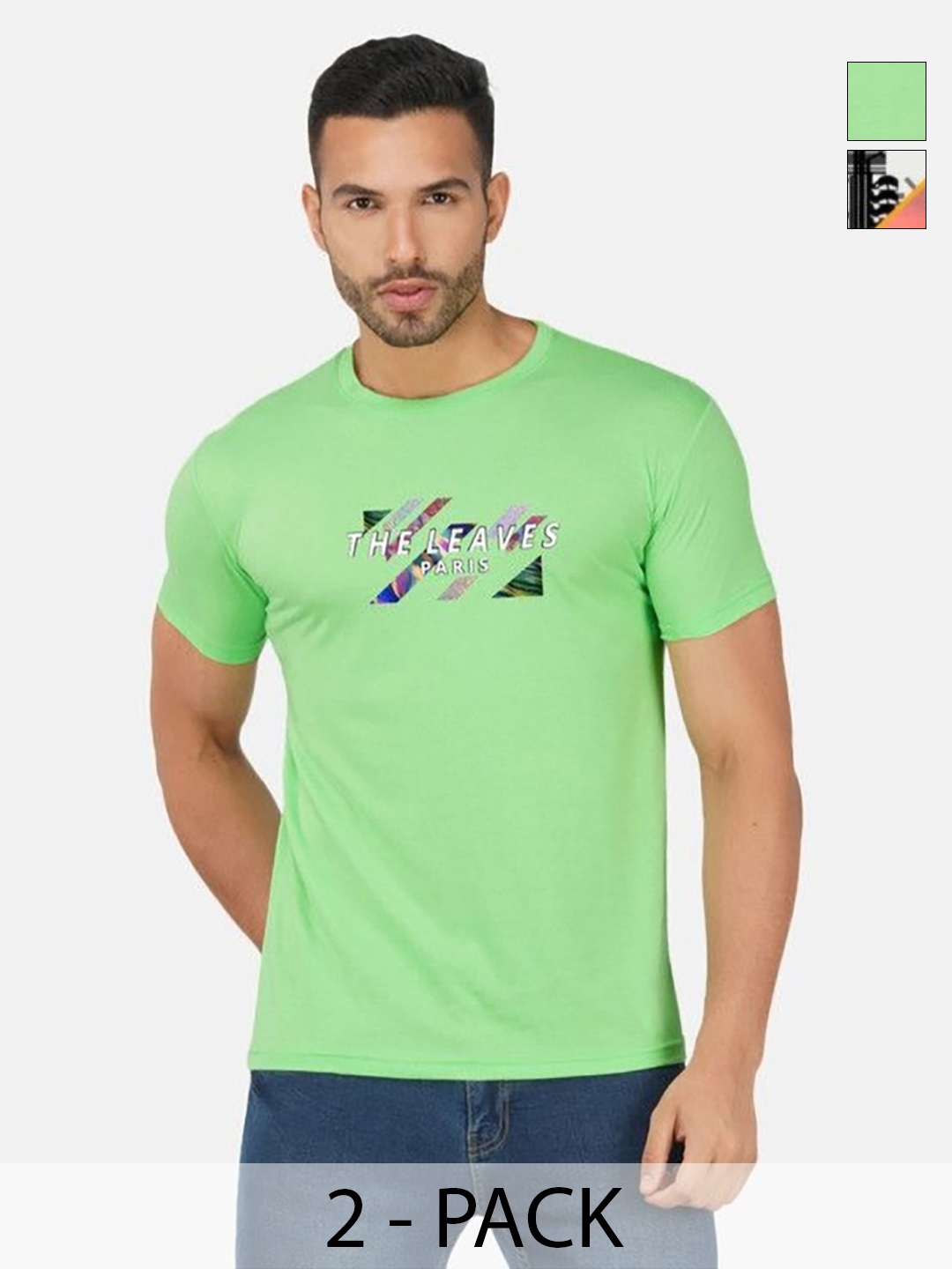 

GLOBAL NOMAD Men 2 Printed Bio Finish Applique T-shirt, Green
