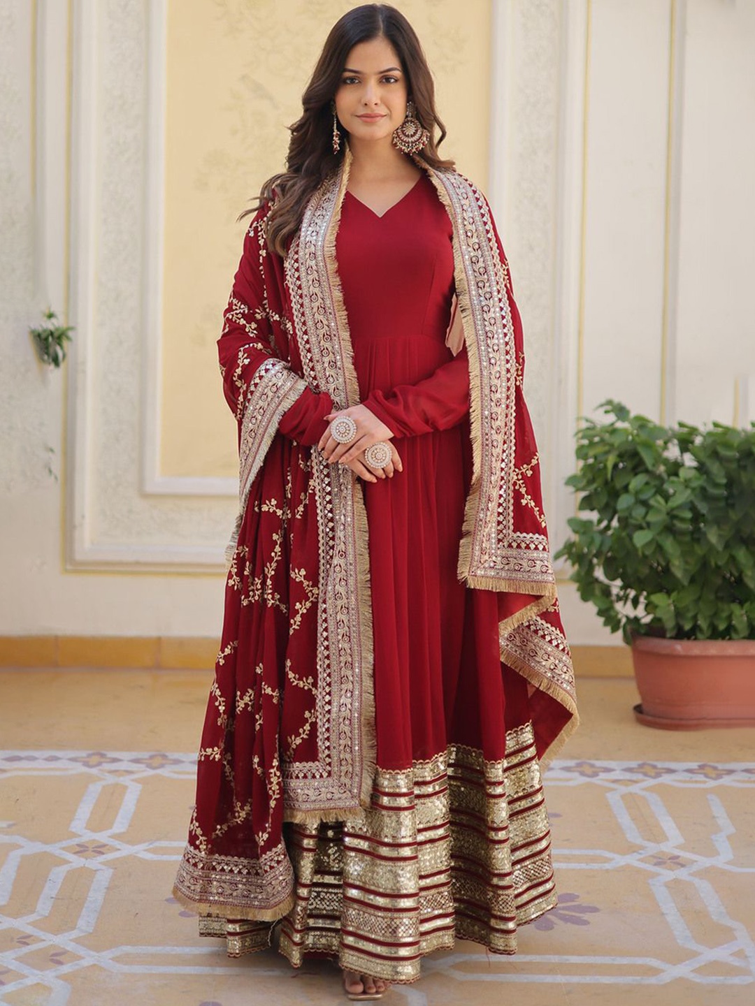 

Wedani Women Embroidered Georgette Anarkali Kurta, Maroon