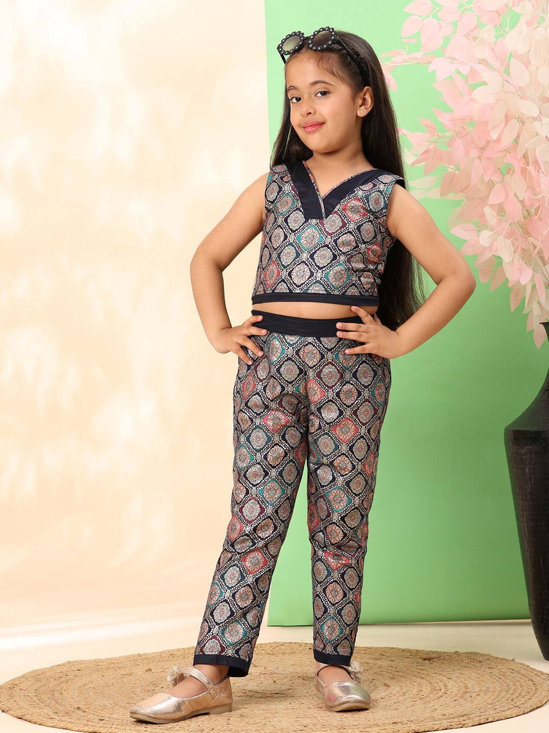 

BAESD Girls Printed Top with Trousers, Blue