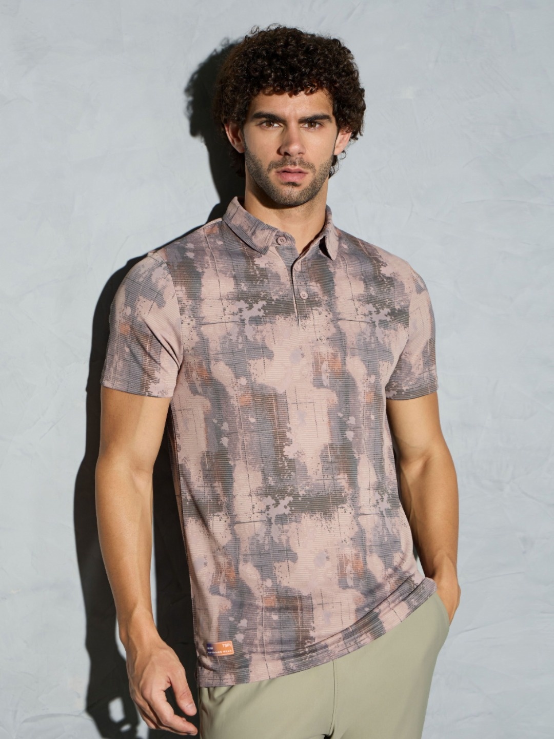 

Technosport Men Printed Polo Collar Antimicrobial Slim Fit T-shirt, Brown