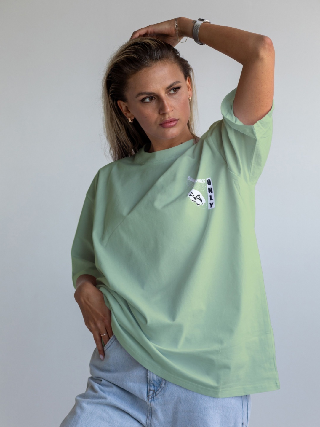 

Moda Rapido Women Typography Applique T-shirt, Sea green
