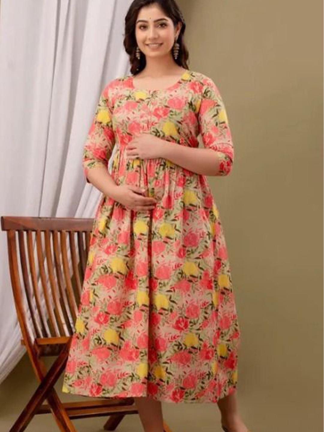 

Vorcia Febtex Printed Flared Feeding Ethnic Dresses, Pink