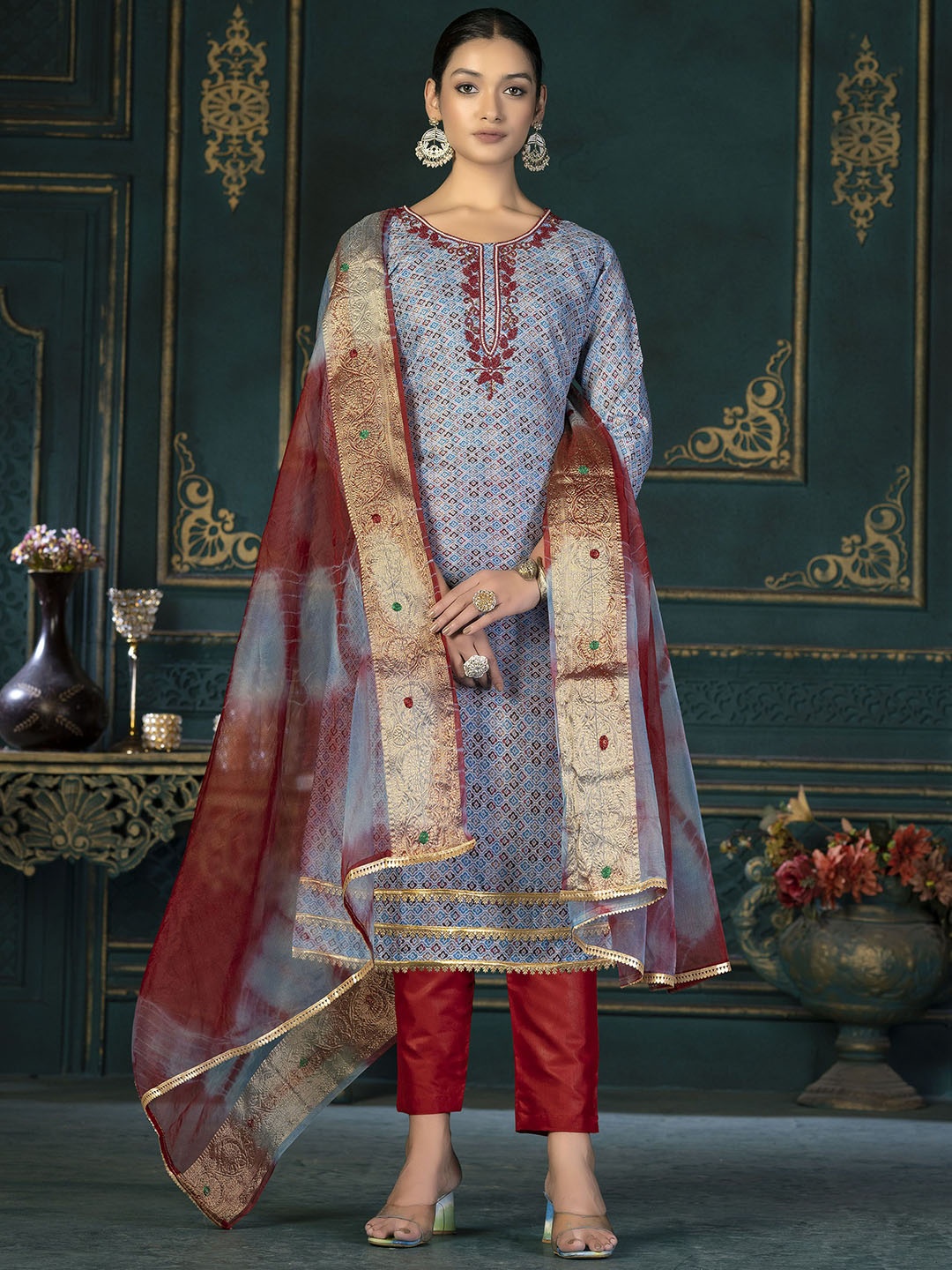 

SAINOOR Embroidered Pure Cotton Semi-Stitched Dress Material, Grey