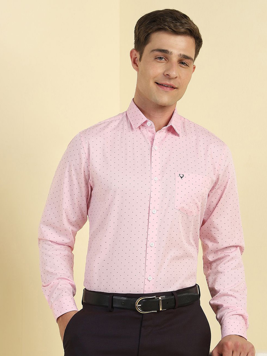 

Allen Solly Men Slim Fit Opaque Printed Formal Shirt, Pink