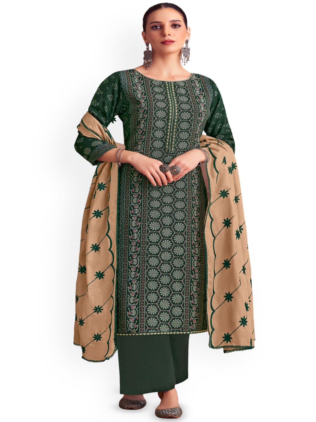 

DRAVINAM Trends Embroidered Viscose Rayon Unstitched Dress Material, Green