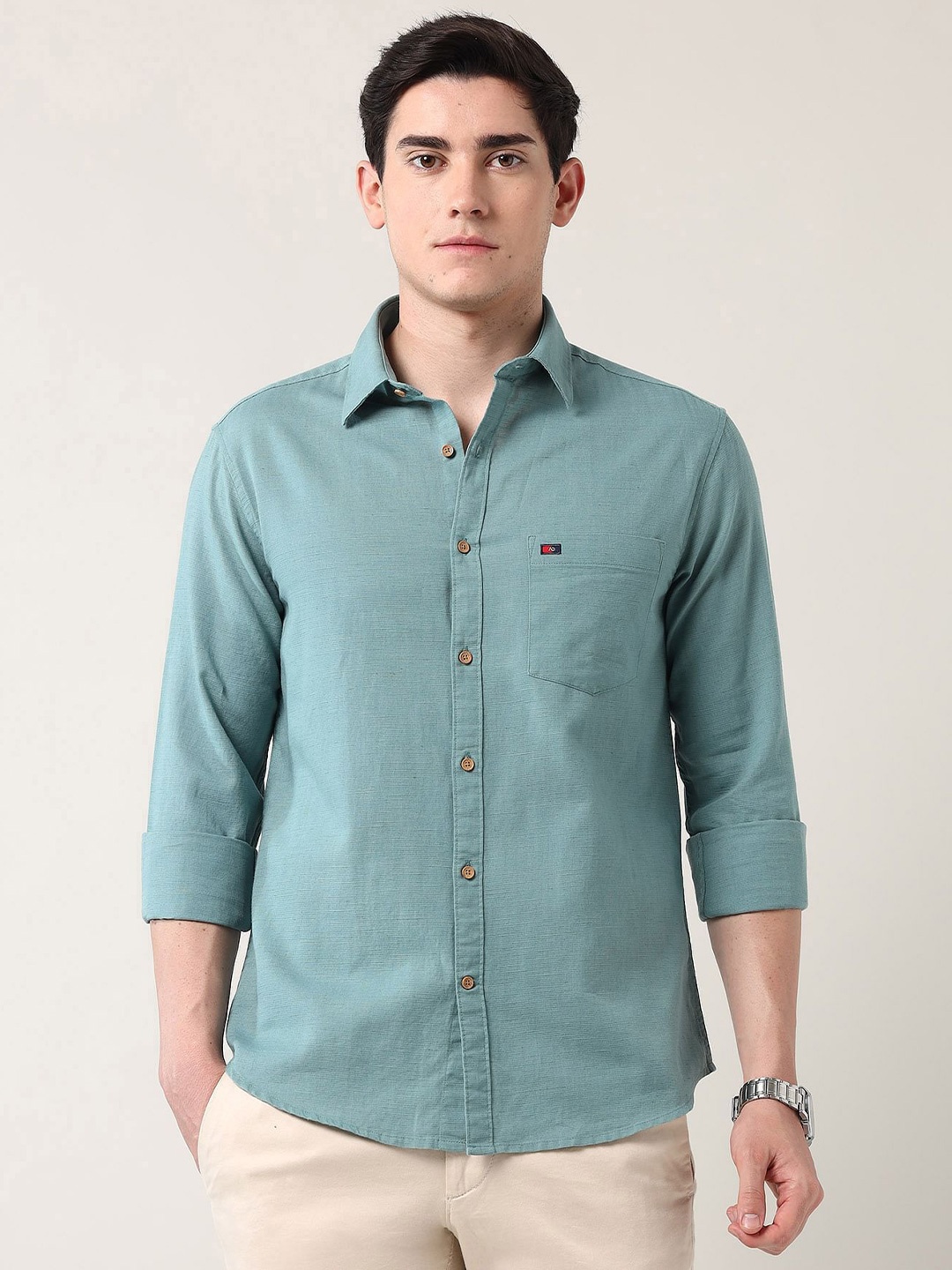 

AD By Arvind Men Classic Slim Fit Opaque Casual Shirt, Green