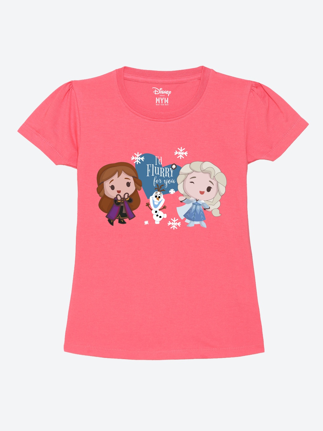 

Wear Your Mind Girls Printed Puff Sleeves Pure Cotton T-shirt, Pink