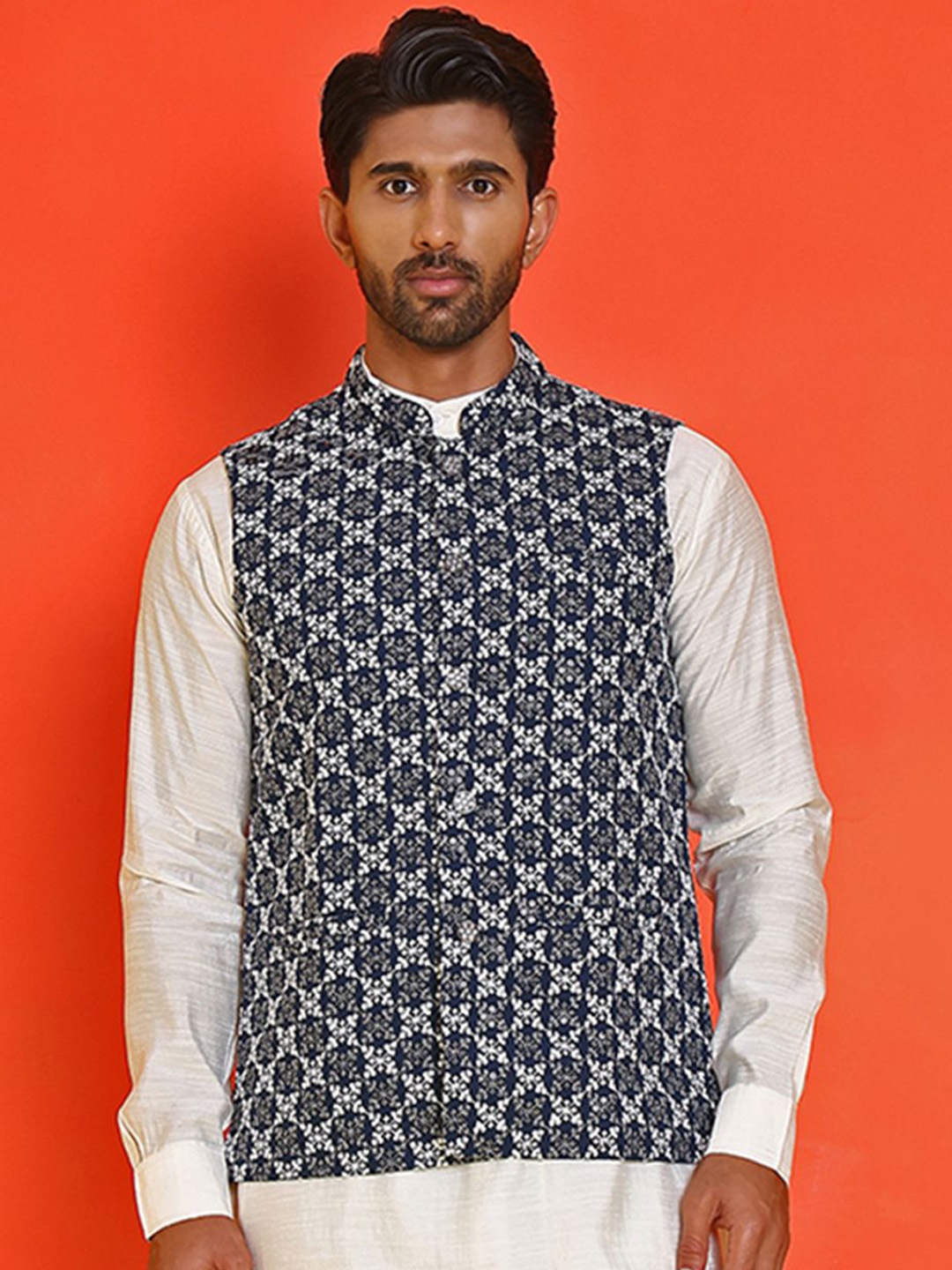 

Jompers Embroidered Nehru jacket, Blue