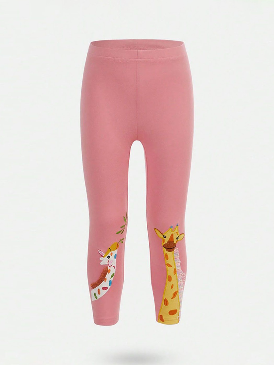 

INCLUD Girls Giraffe Embroidered Mid-Rise Ankle-Length Leggings, Pink