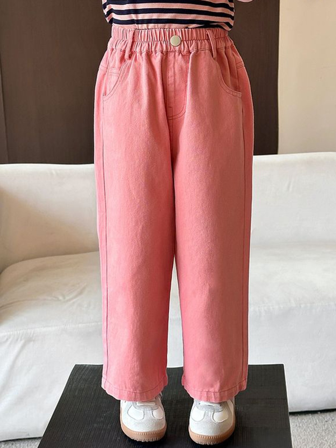 

LULU & SKY Girls Straight Fit High-Rise Trousers, Pink