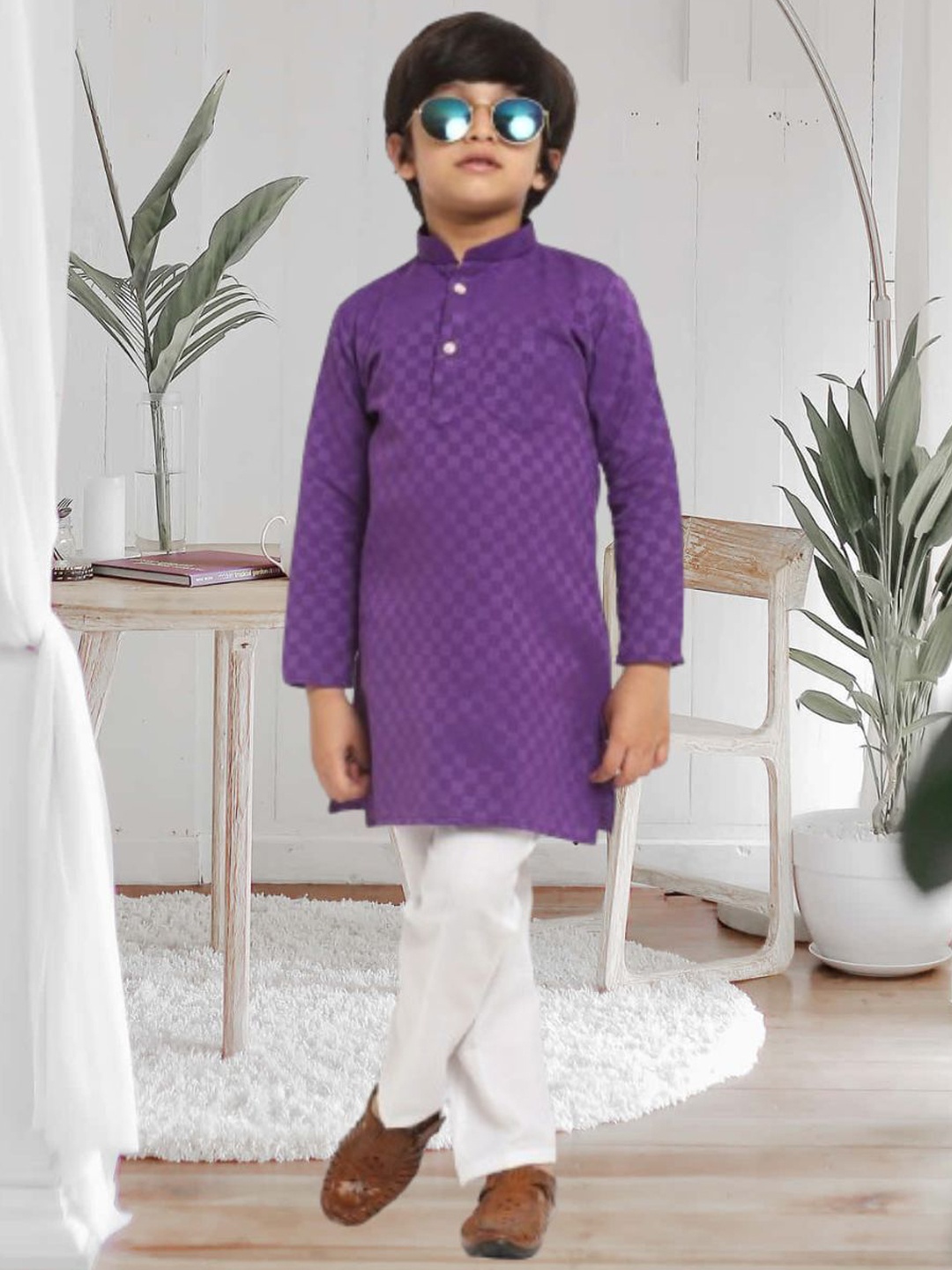 

CENSAL Boys Printed Regular Kurta with Pyjamas, Purple