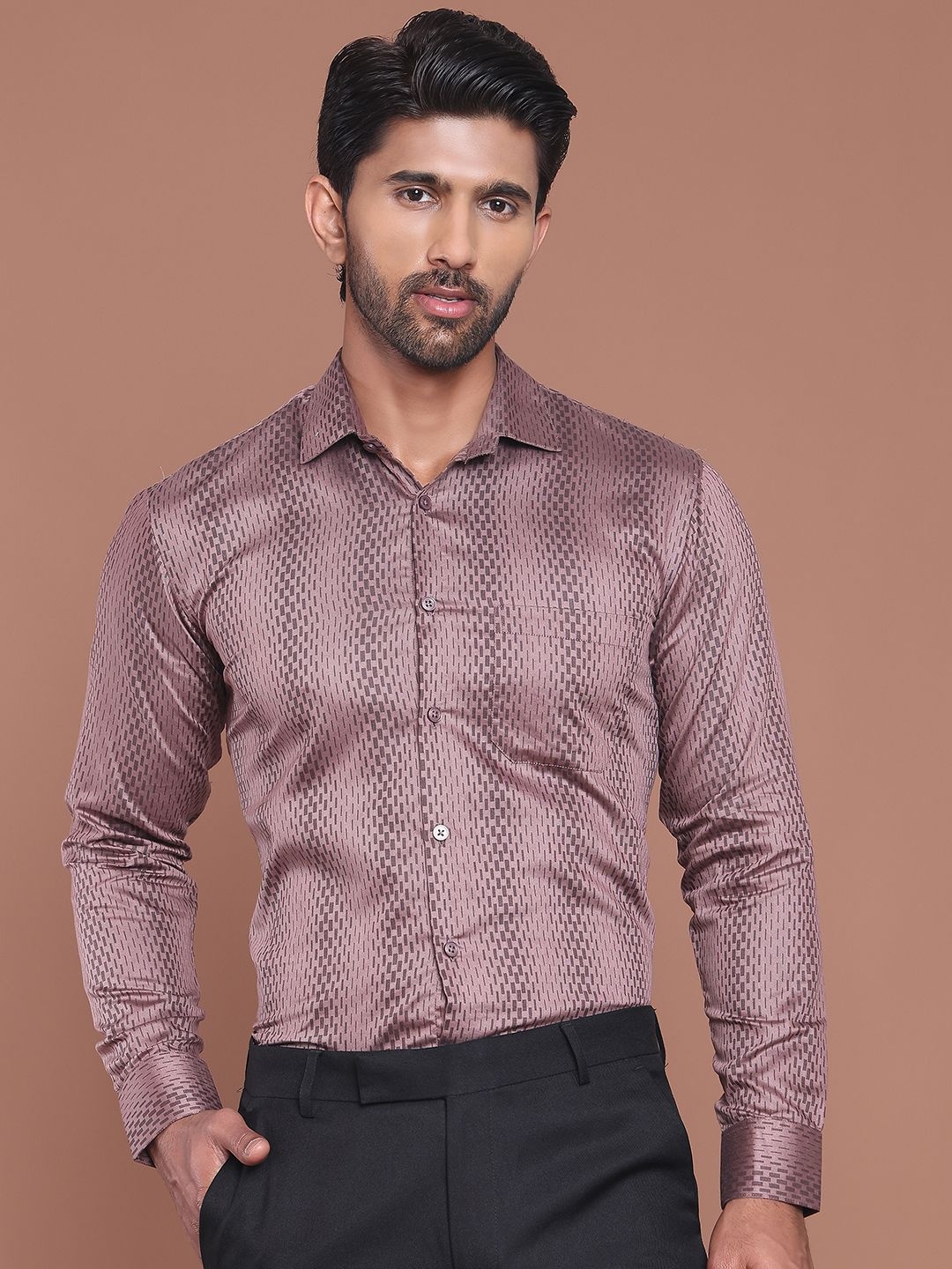 

Indian Needle Men Classic Opaque Printed Formal Shirt, Mauve