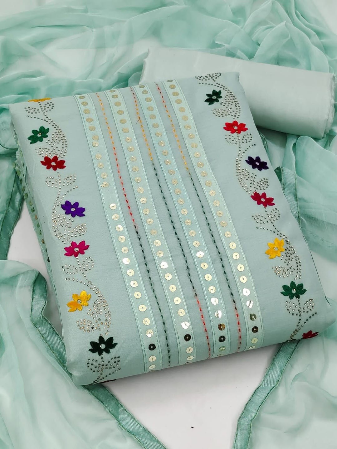 

SAINOOR Embroidered Unstitched Dress Material, Sea green