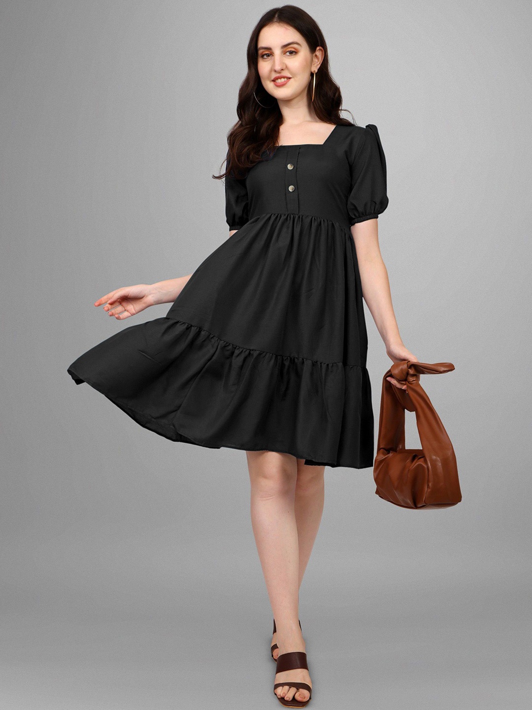 

Jash Creation Applique Crepe Fit & Flare Dress, Black