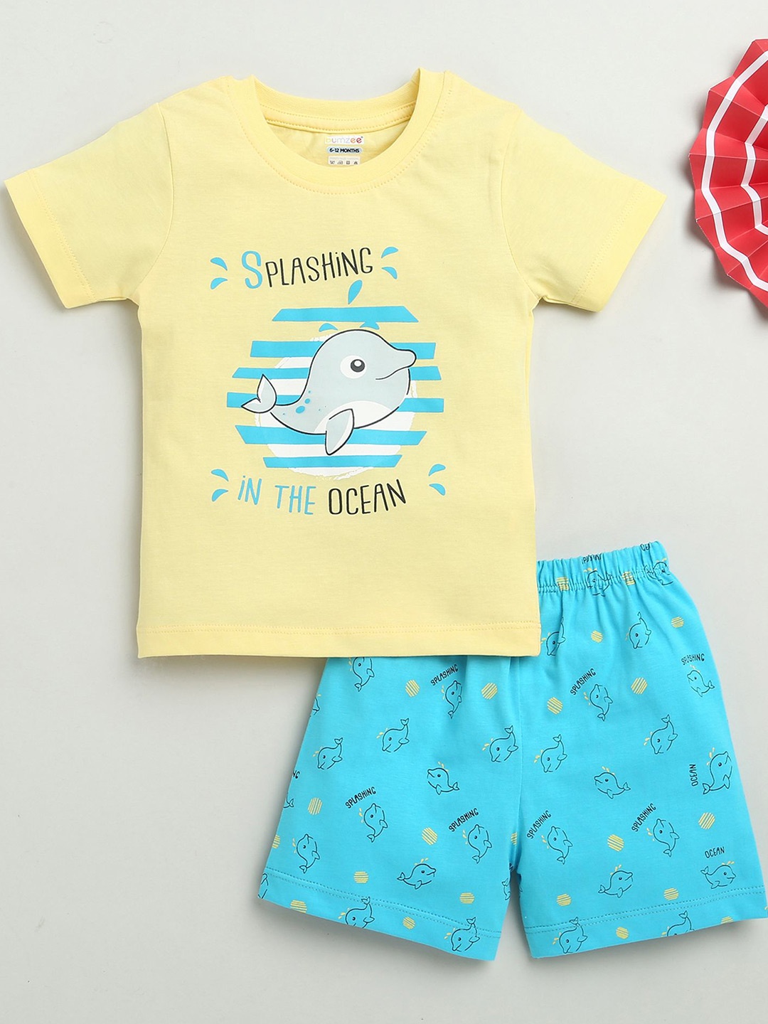 

BUMZEE Boys Printed T-shirt with Shorts, Yellow