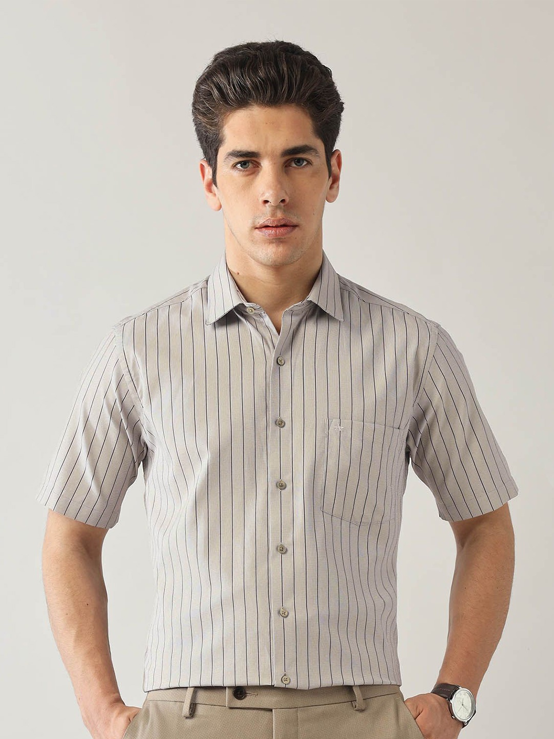 

Arrow Men Classic Opaque Striped Formal Shirt, Brown