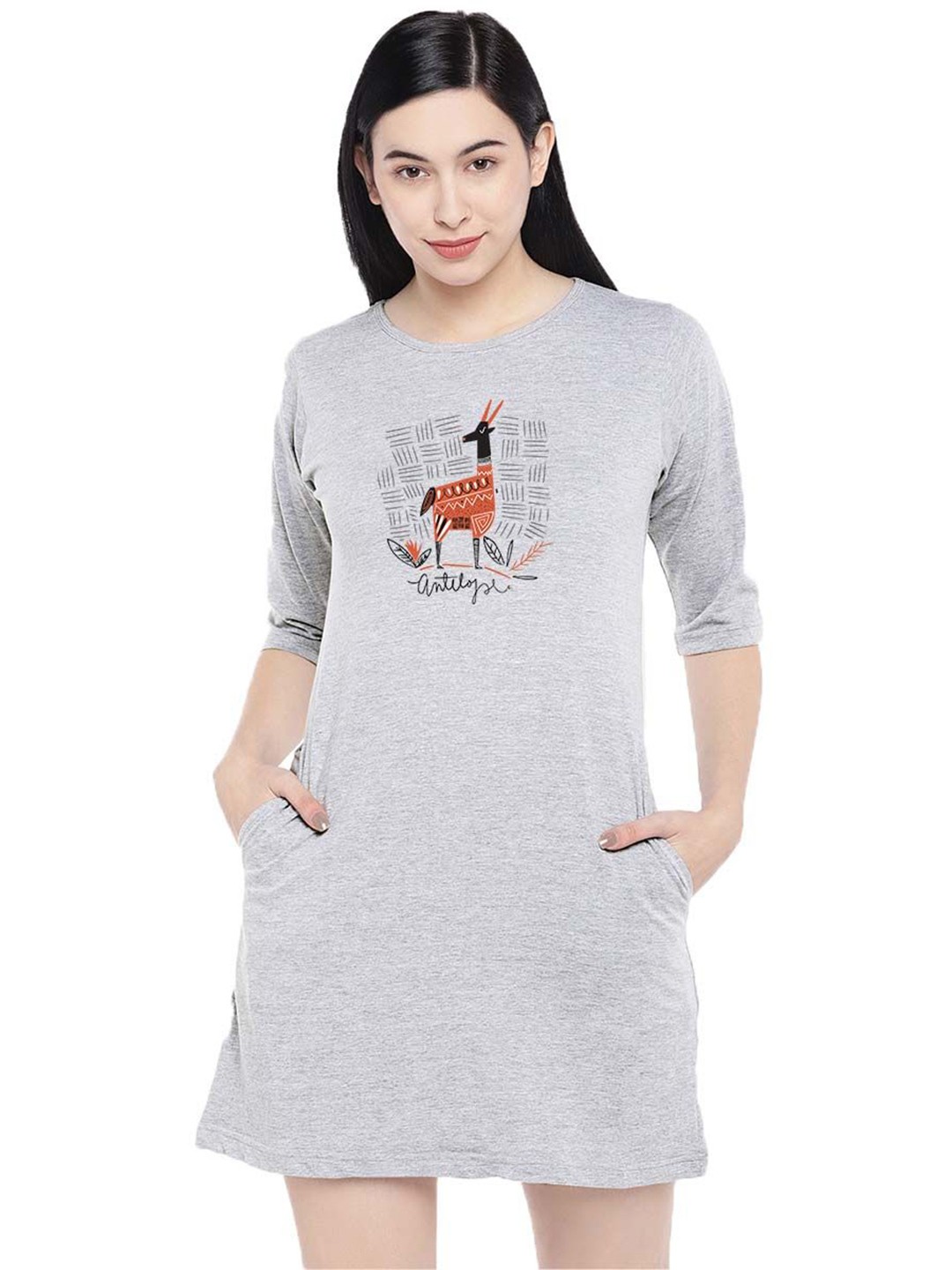 

Moda Rapido Print T-shirt Dress, Grey