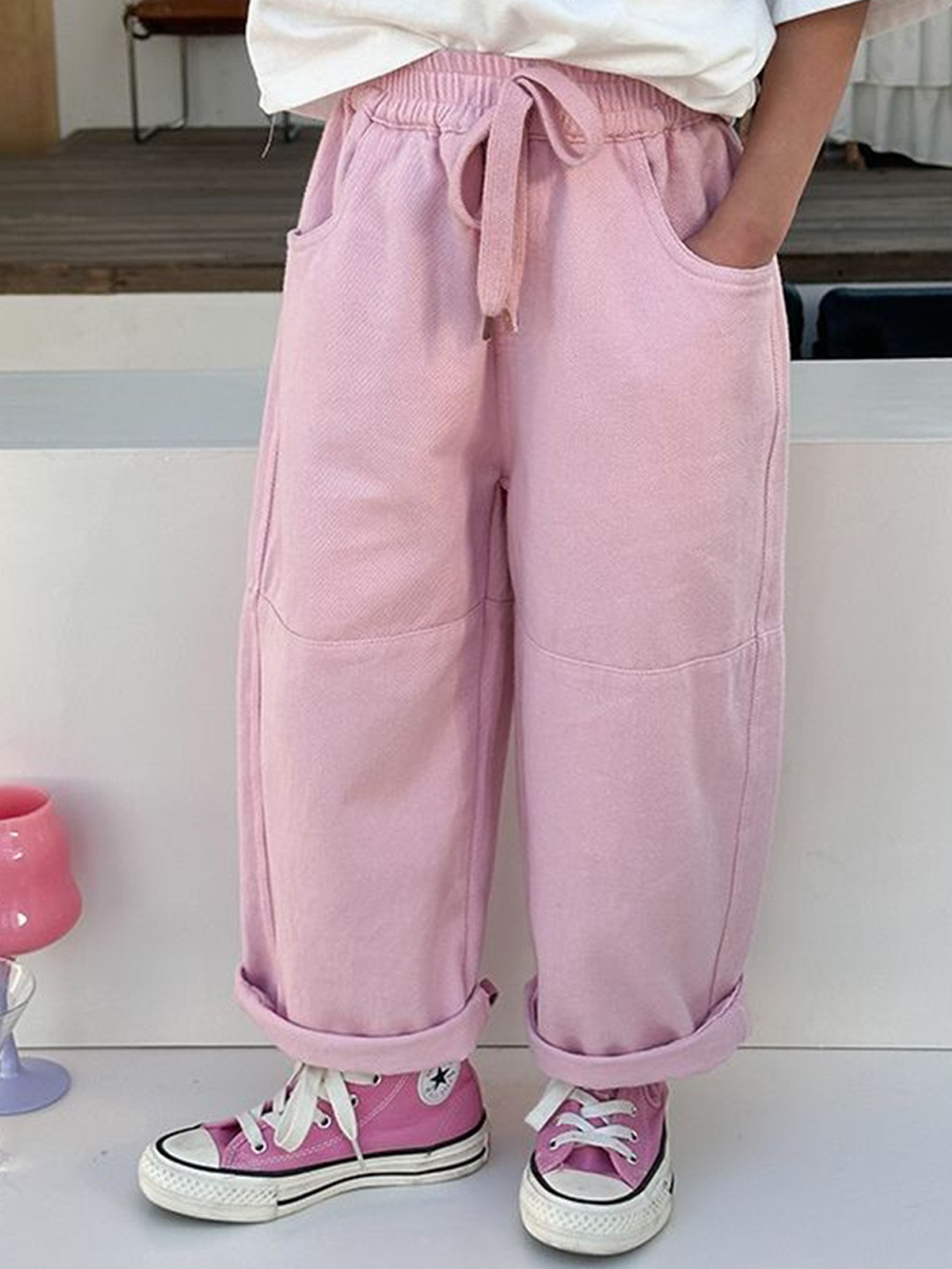 

LULU & SKY Girls Straight Fit High-Rise Trousers, Pink