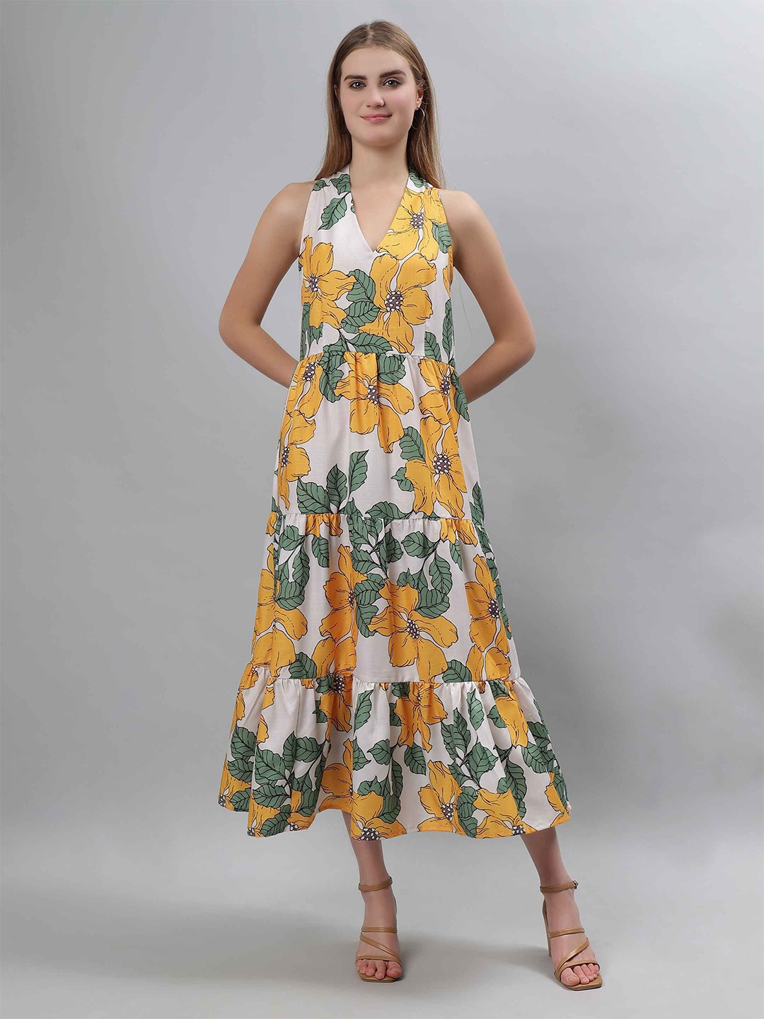 

ETRAANA Floral Print Fit & Flare Maxi Dress, Yellow