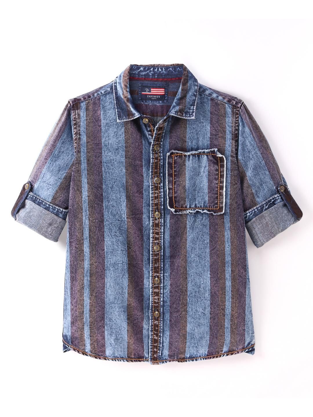 

Infinity Boys Opaque Striped Casual Shirt, Blue