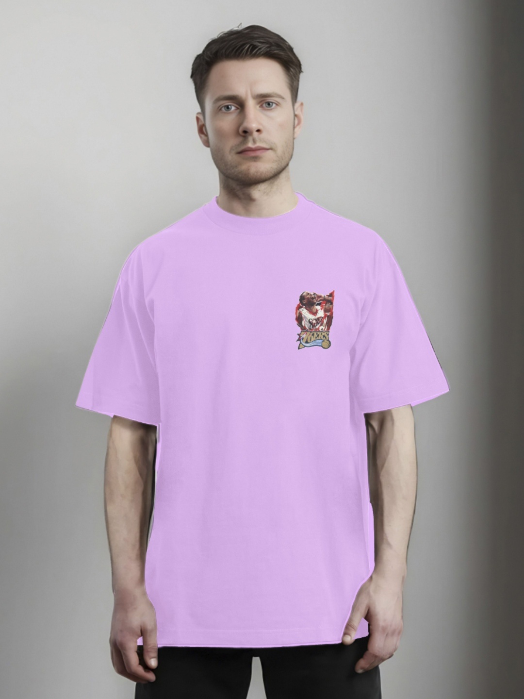 

Moda Rapido Men Printed Monochrome Applique T-shirt, Lavender