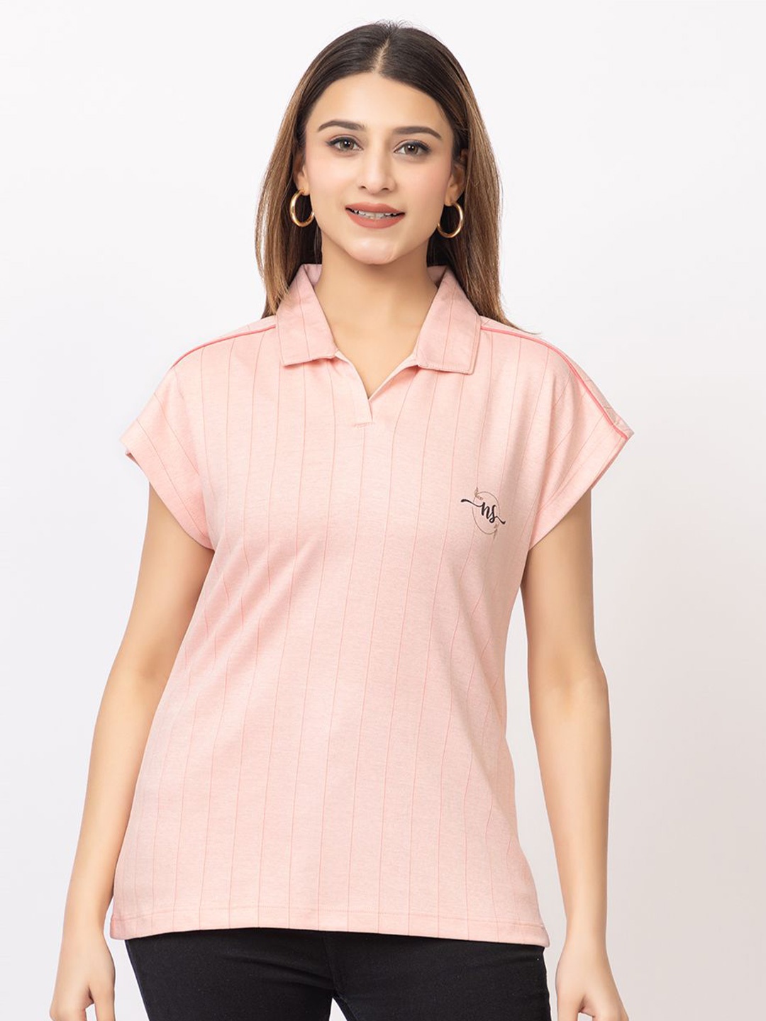 

GFO Mandarin Collar Cotton Top, Pink