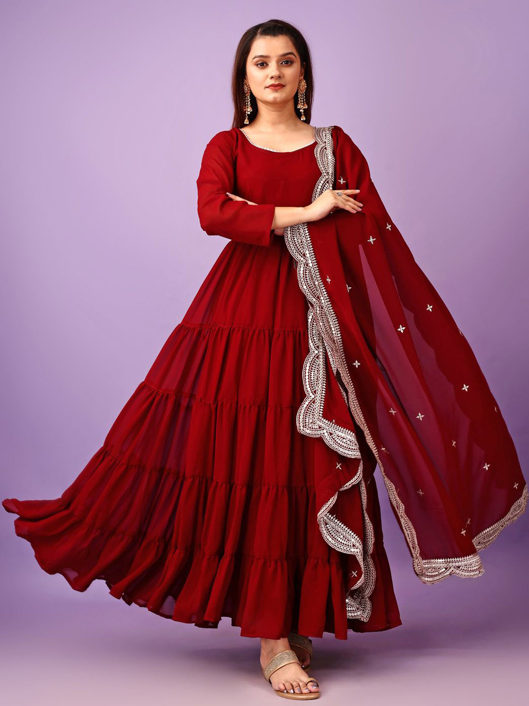 

Wedani Women Regular Thread Work Kurta with Pyjamas & With Dupatta, Maroon