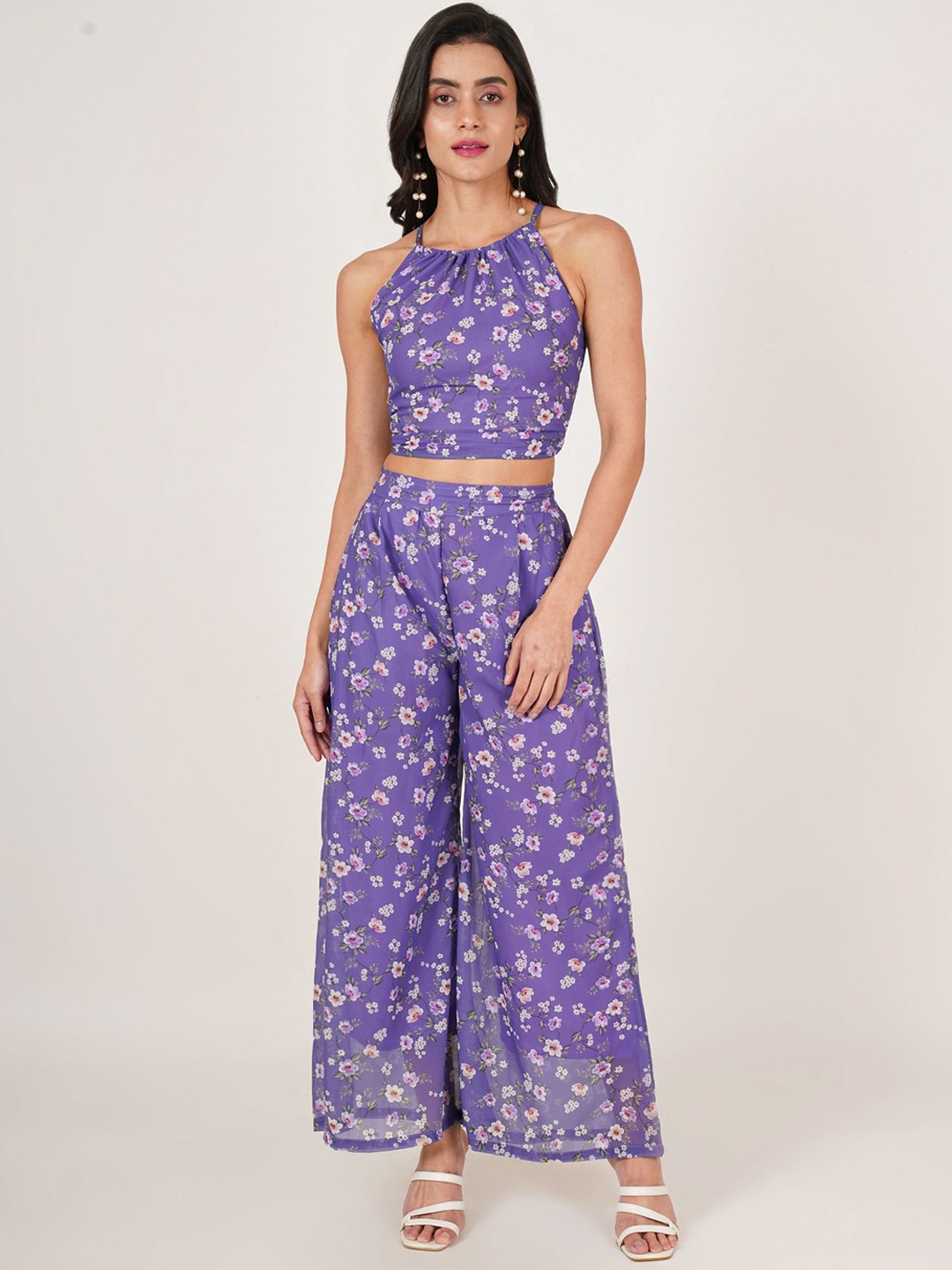 

U&F Printed Top With Trousers Co-Ords, Purple