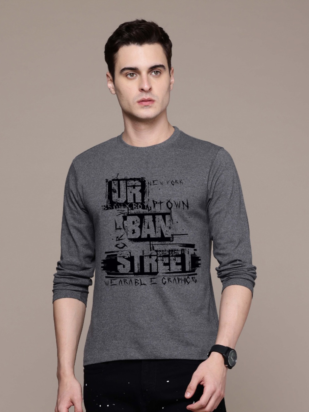 

Moda Rapido Men Printed T-shirt, Grey
