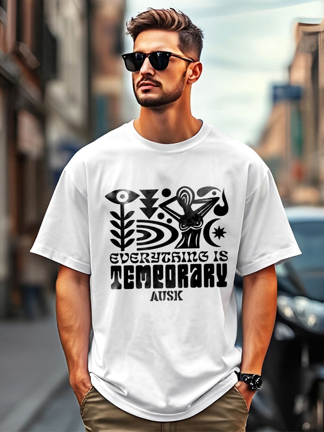 

AUSK Men Printed Applique T-shirt, White