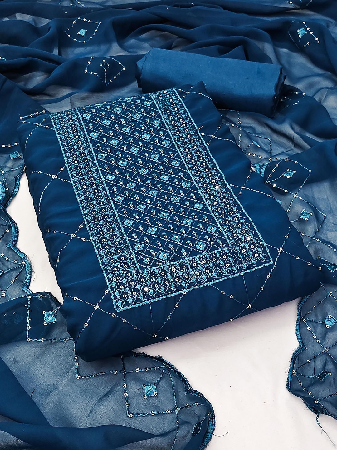 

SAINOOR Embroidered Silk Georgette Unstitched Dress Material, Teal