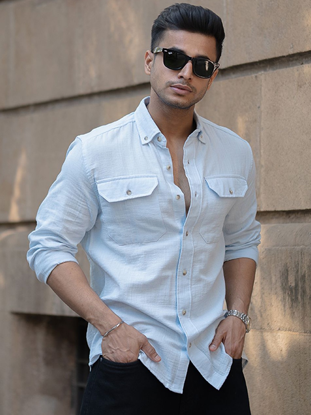 

Powerlook Men Opaque Casual Shirt, Blue