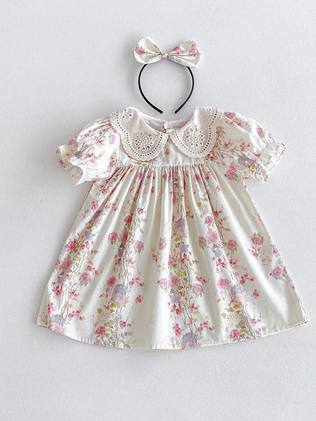 

LULU & SKY Floral Print Puff Sleeve Fit & Flare Dress, White