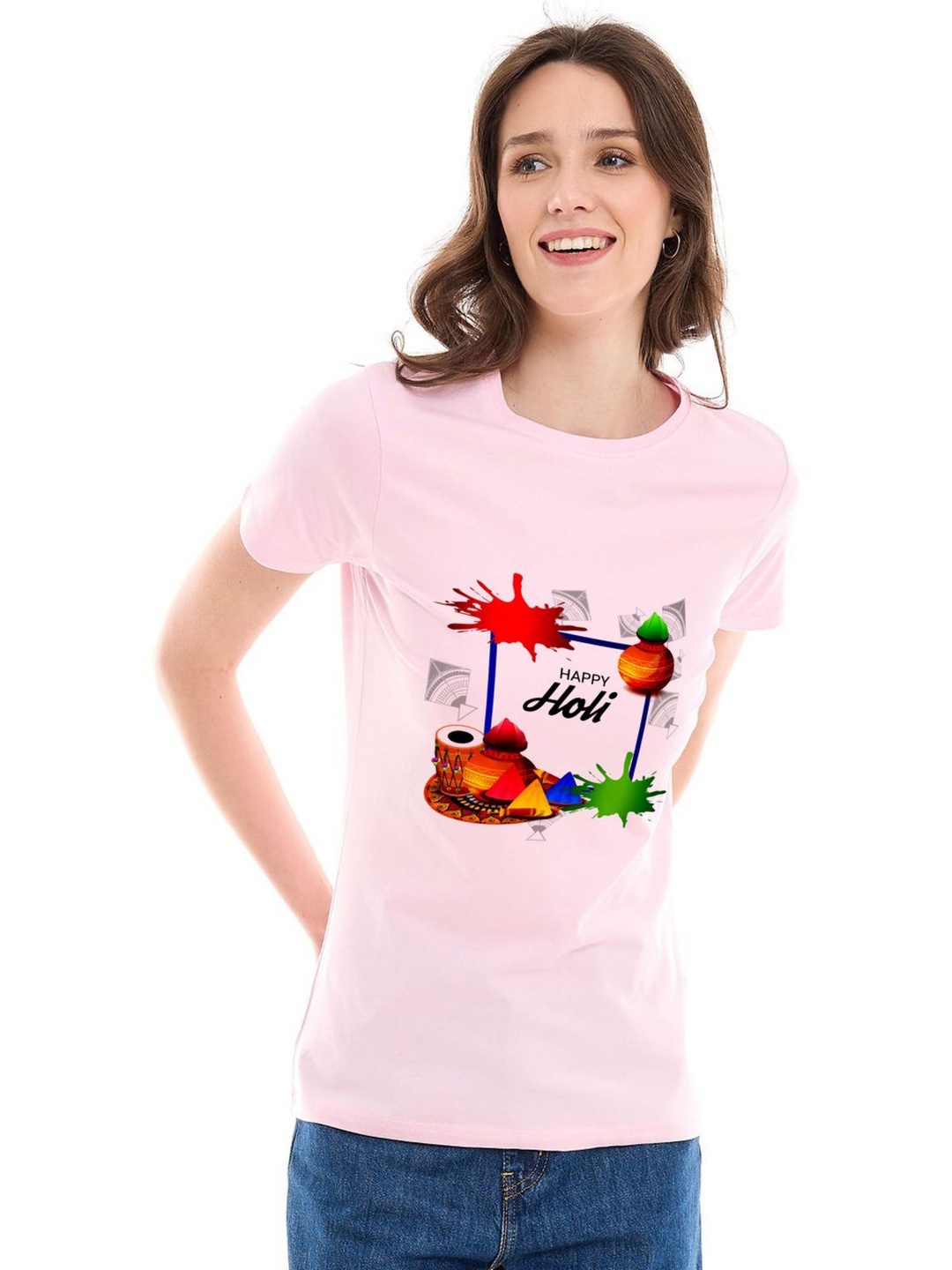 

Shiv traders collection Women Printed Applique T-shirt, Pink