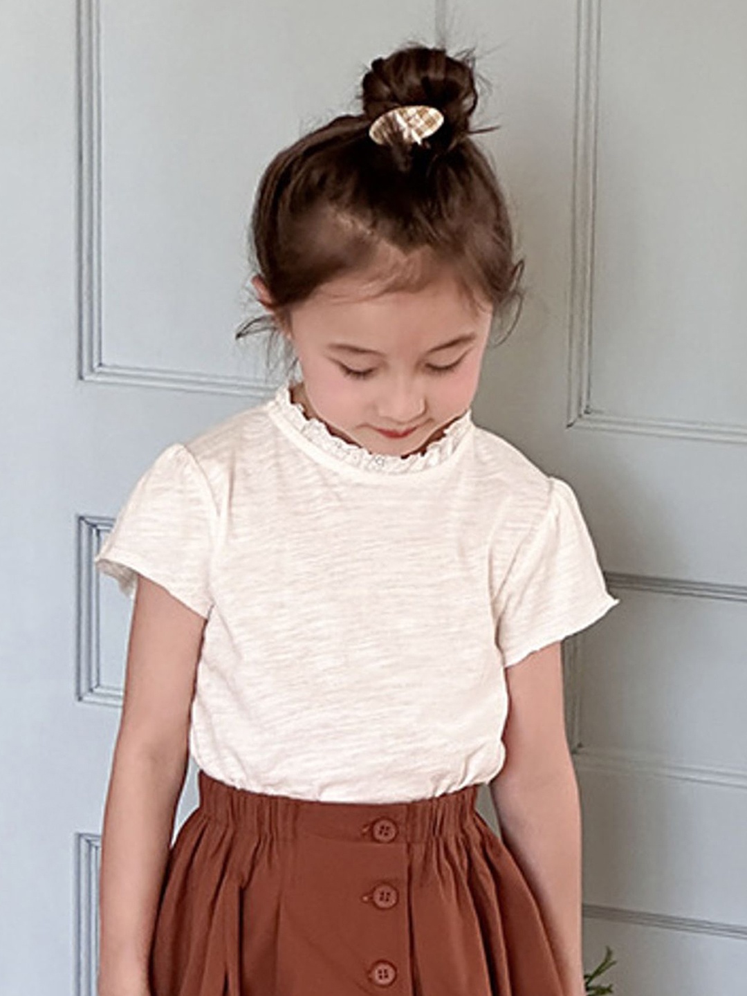 

LULU & SKY Girls Striped V-Neck Pure Cotton Pockets T-shirt, White