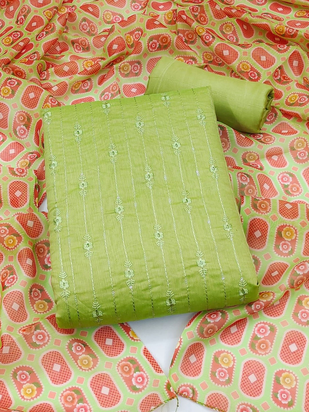 

SAINOOR Embroidered Unstitched Dress Material, Green