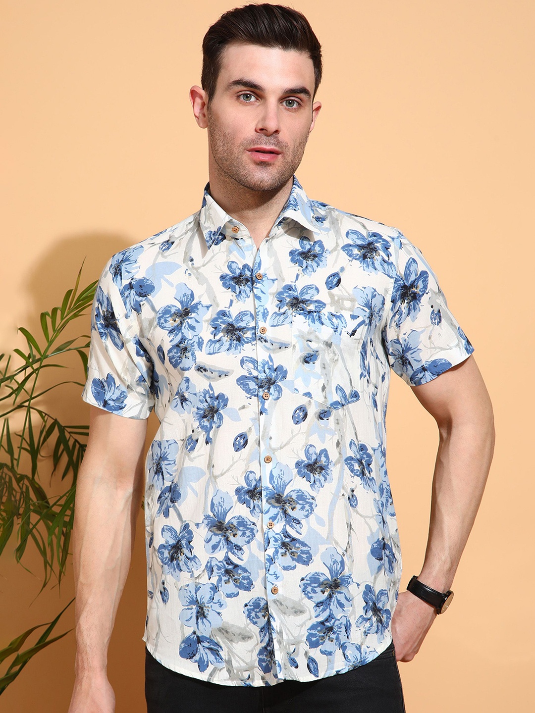 

Anouk Men Slim Fit Floral Opaque Printed Casual Shirt, White