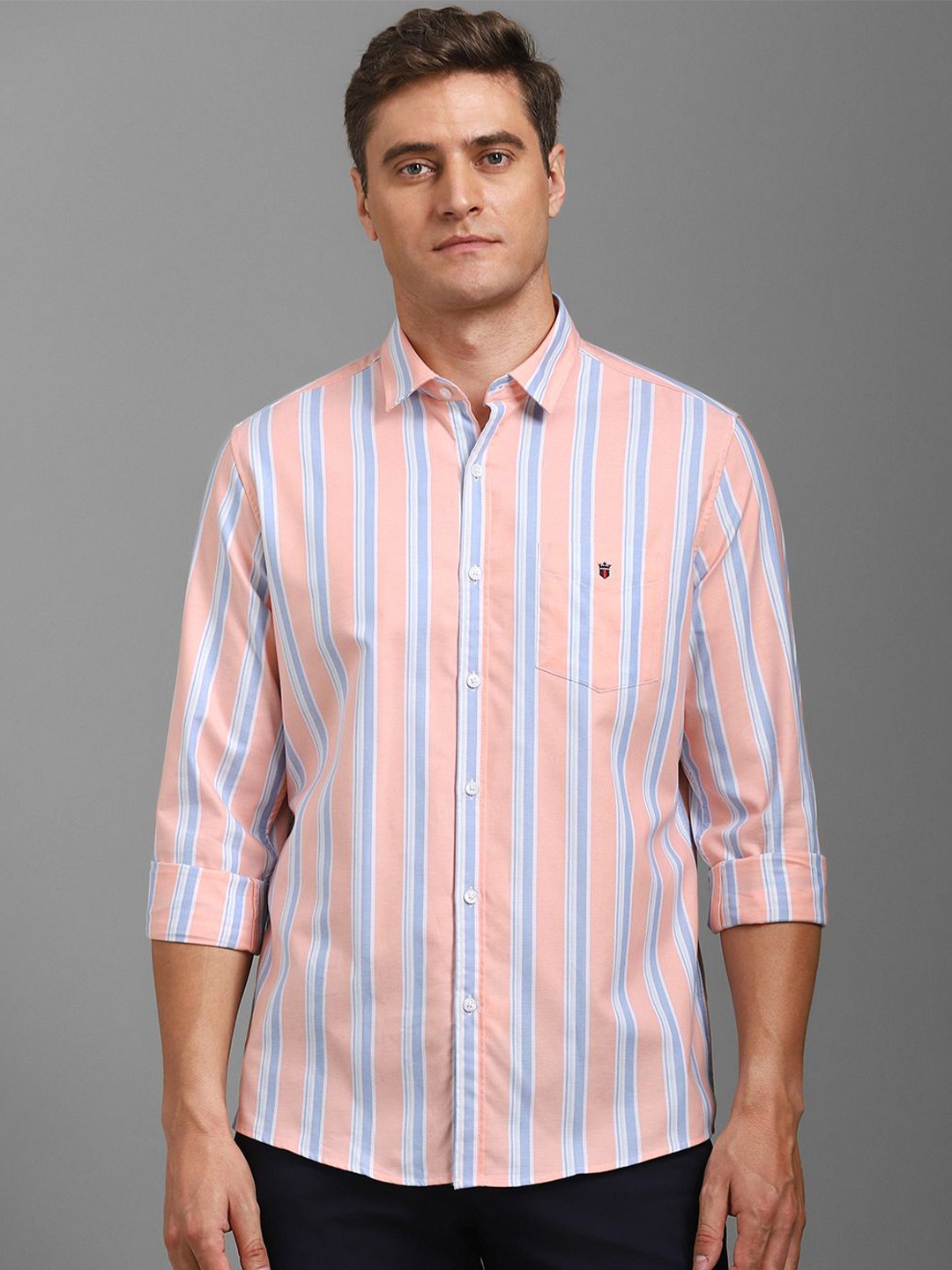 

Louis Philippe Sport Men Slim Fit Opaque Striped Casual Shirt, Peach