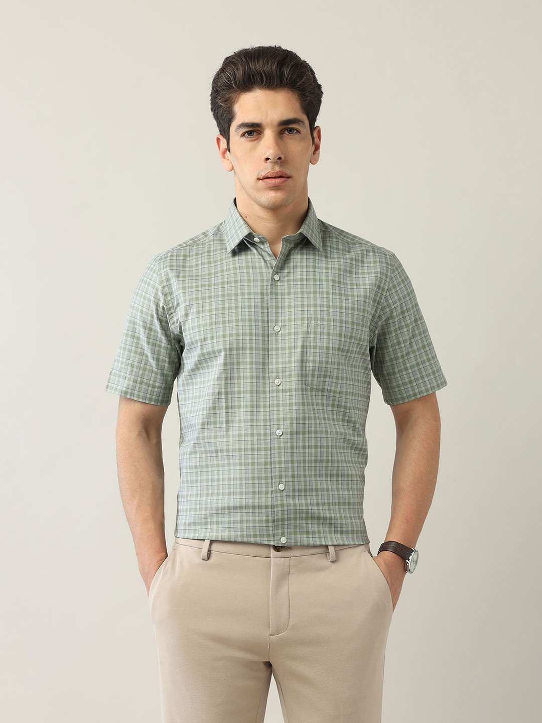 

Arrow Men Classic Opaque Checked Formal Shirt, Green