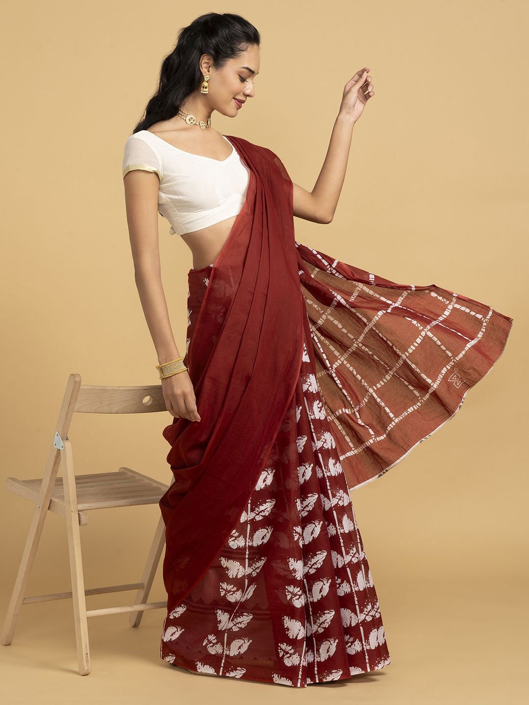 

Saaki Block Print Saree, Red