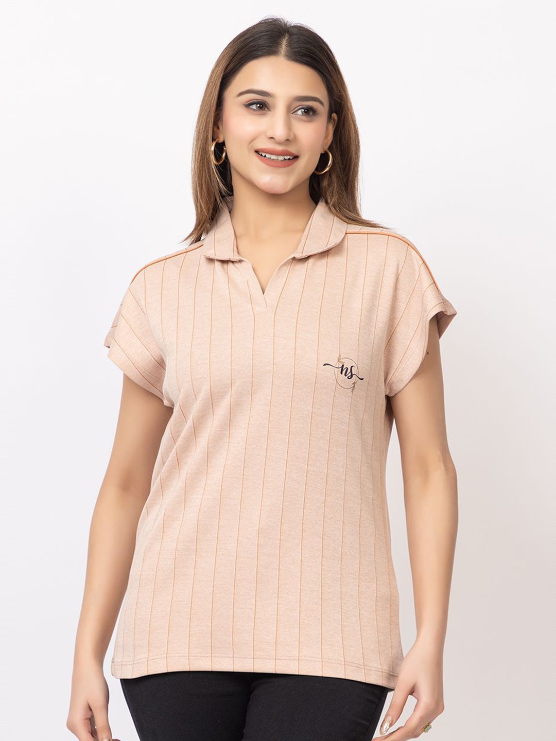 

GFO Mandarin Collar Cotton Top, Pink