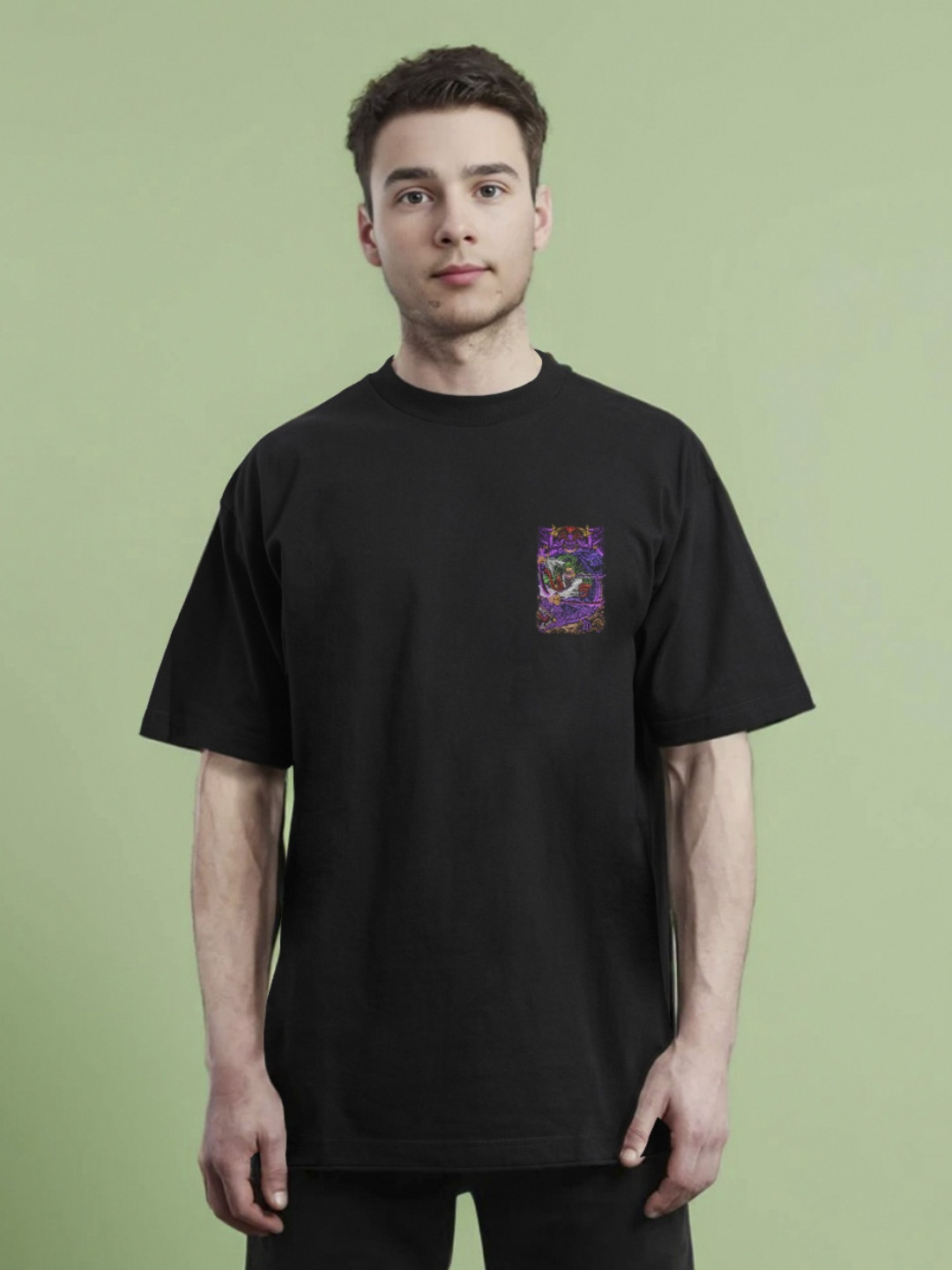 

Moda Rapido Men Printed Monochrome Applique T-shirt, Black