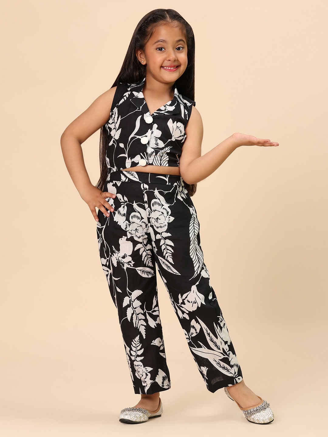 

BAESD Girls Printed Top with Trousers, White