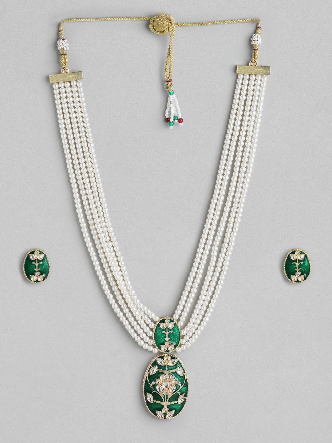 

Anouk Gold Plated Layered Beads & Kundan Studded Necklace & Earring Set, Green