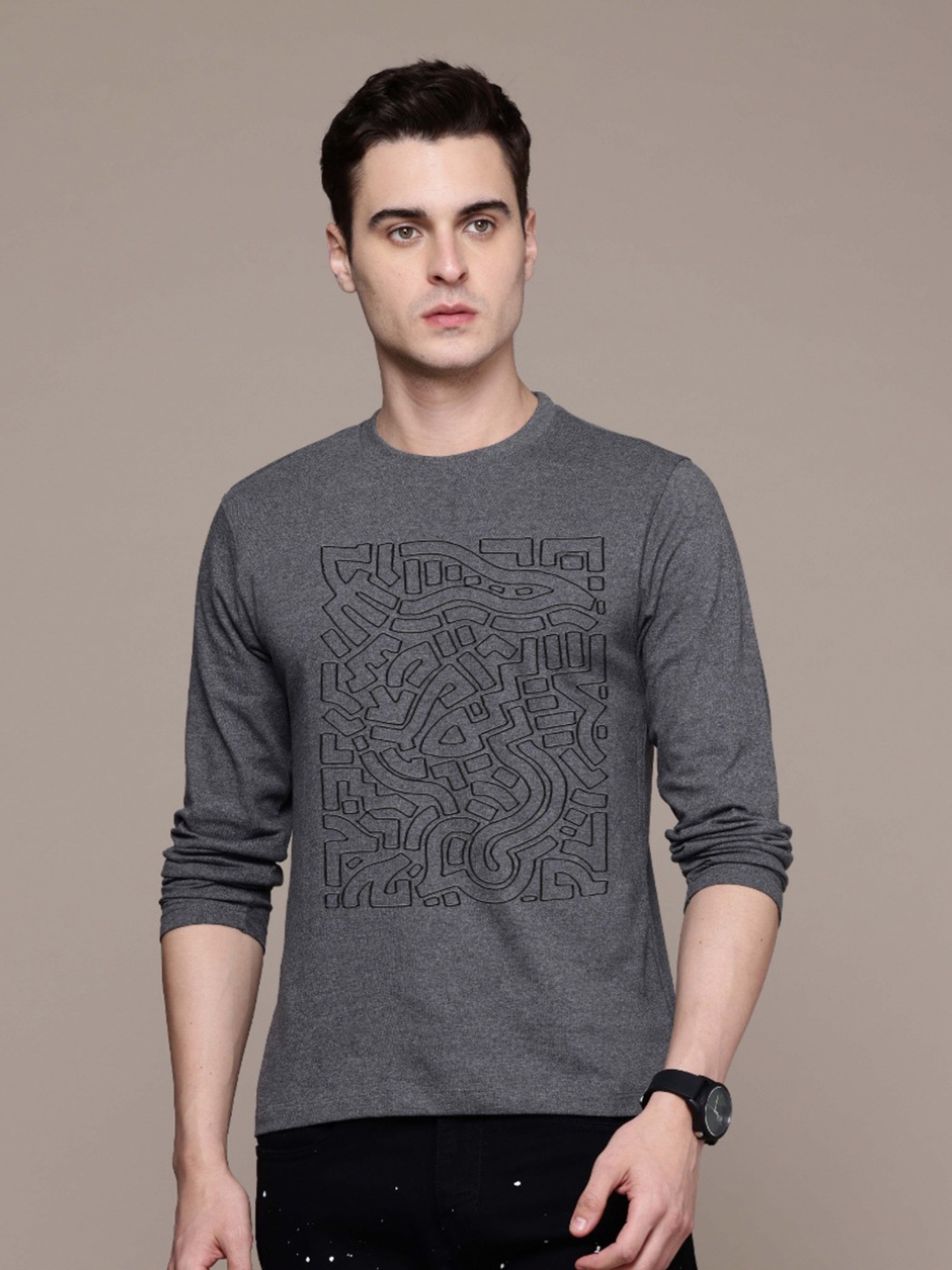 

Moda Rapido Men Printed T-shirt, Grey
